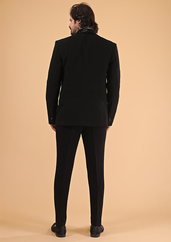 Black Polyviscose suit with Cutdana work