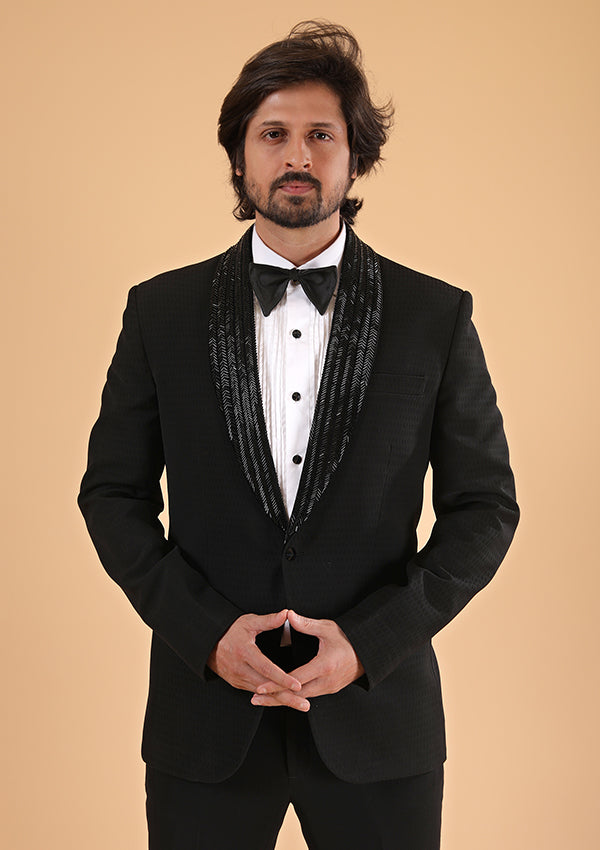 Black Polyviscose suit with Cutdana work