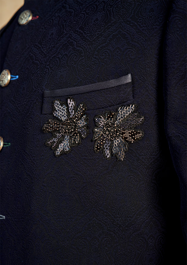 Blue Print Marble Finish Indo Sherwani with moti cut & bead work