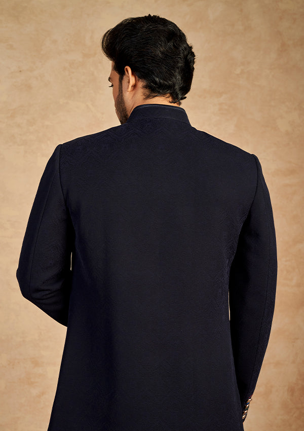 Blue Print Marble Finish Indo Sherwani with moti cut & bead work