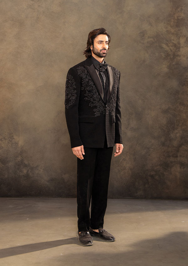 Black Italian Fabric Suit with Hand Embroidery