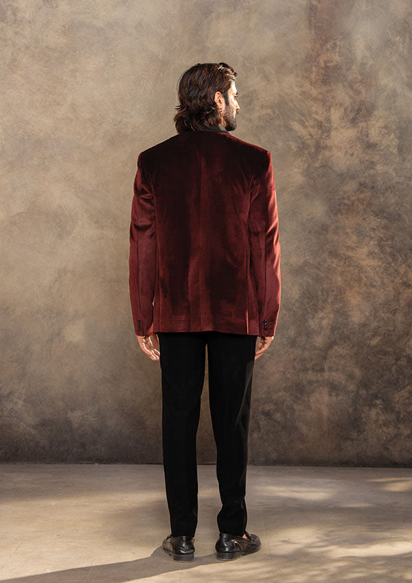 Maroon Suede Fabric Suit with Pearl and Cutdana Work
