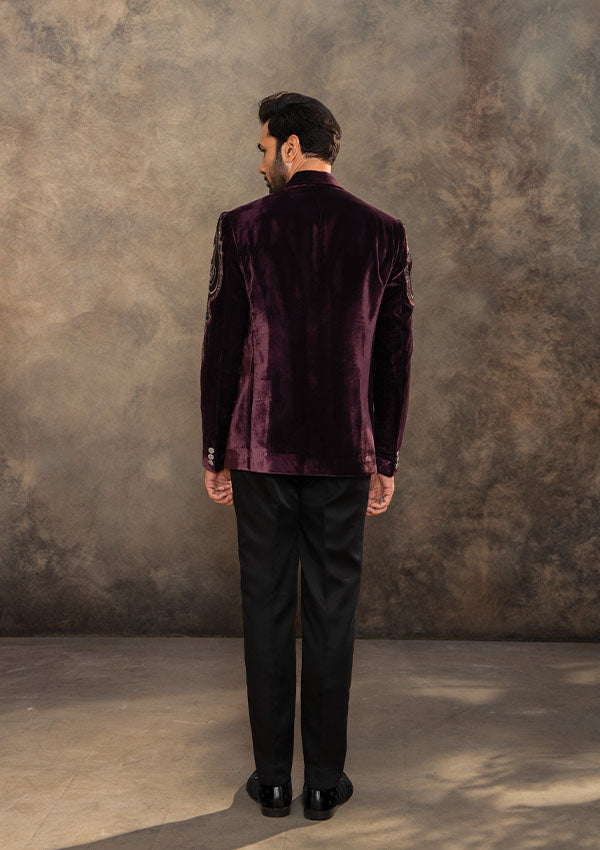 Purple Suede Fabric Suit with Pearl and Cutdana Salli Work
