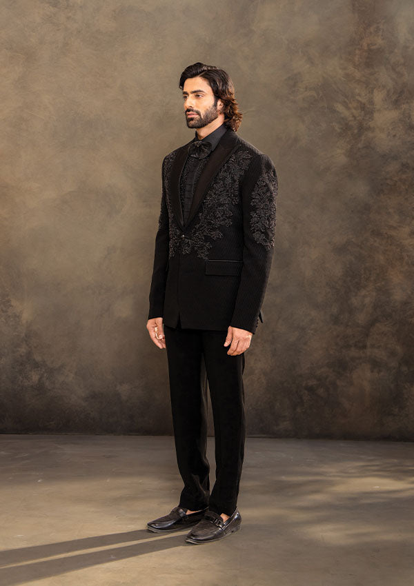 Black Italian Fabric Suit with Hand Embroidery