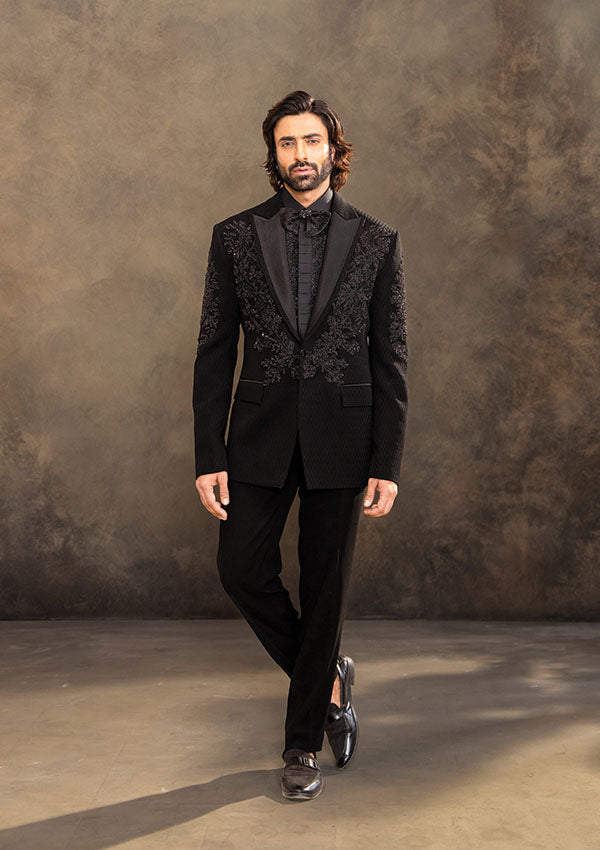 Black Italian Fabric Suit with Hand Embroidery