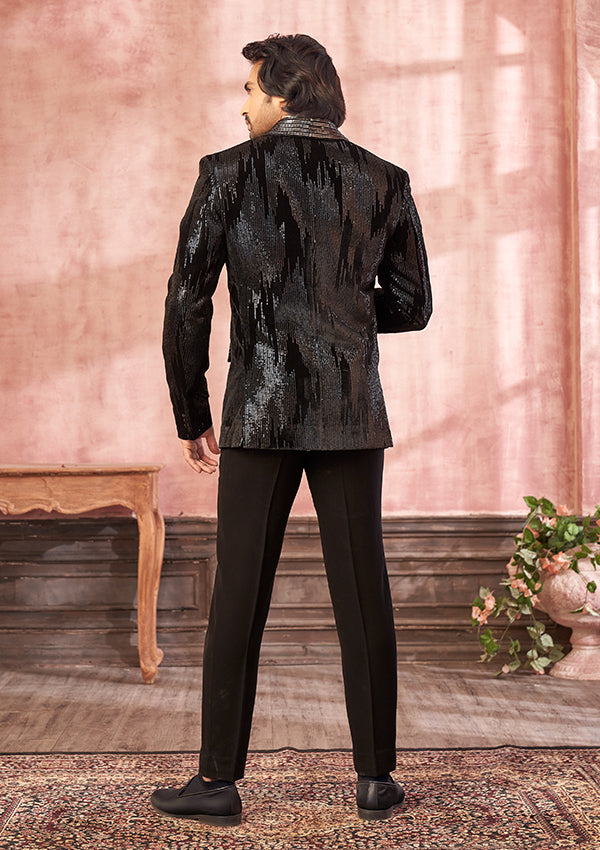 Black Velvet Suit with Fabric Stitch with tikki work