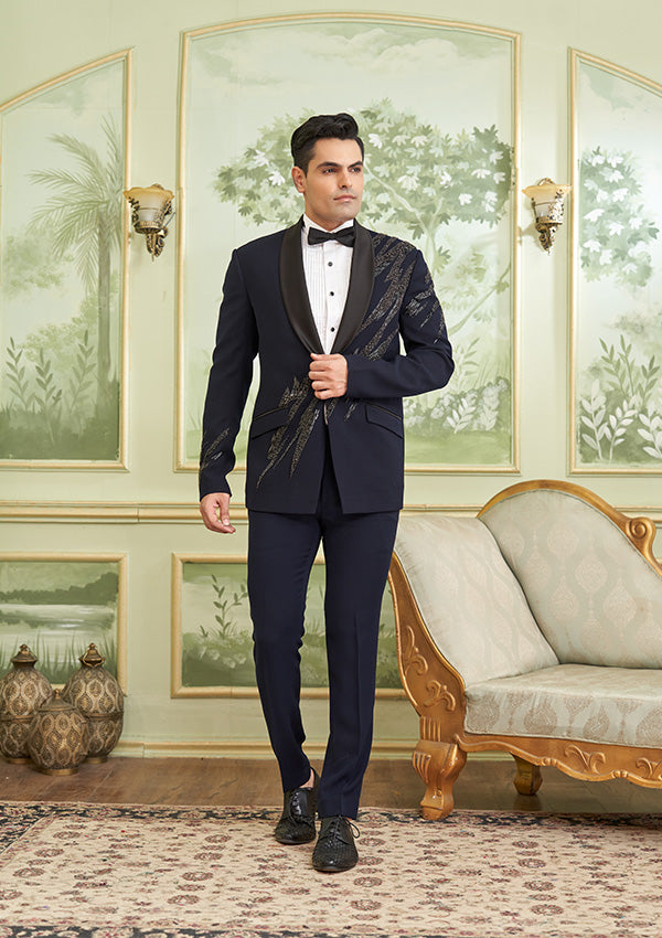 Blue Poly Viscose Suit With Salli Hand Work