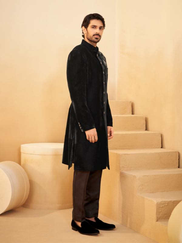 Black Velvet Indo-Western with Butti Work