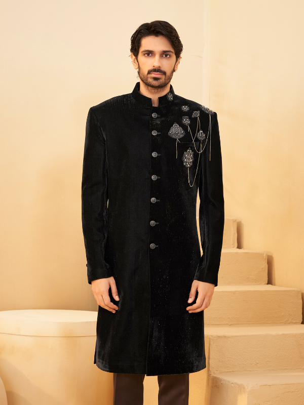 Black Velvet Indo-Western with Butti Work