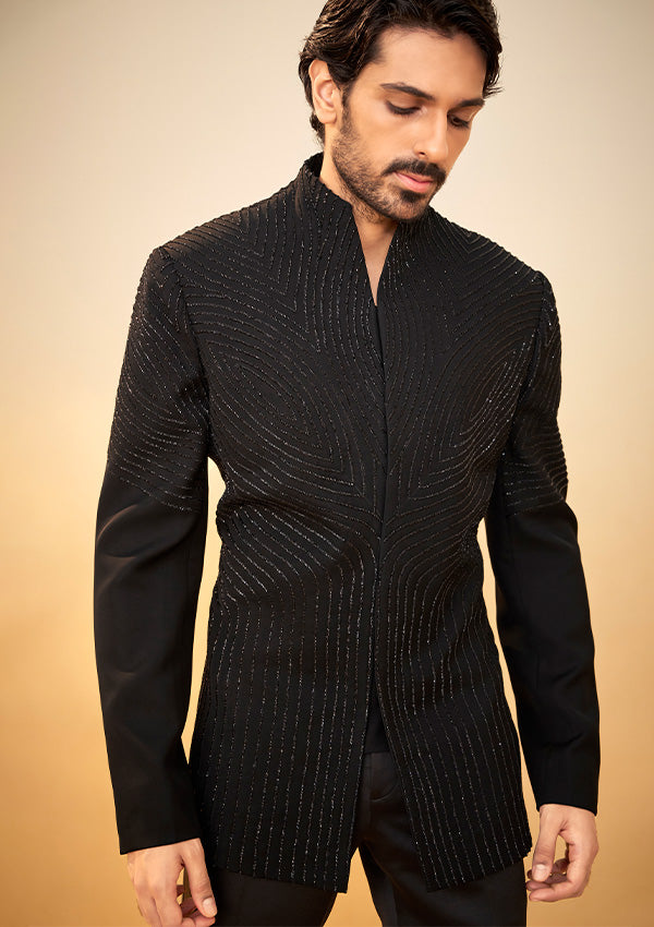 Black Polyviscose Jodhpuri  with Cutdana & Zari Work