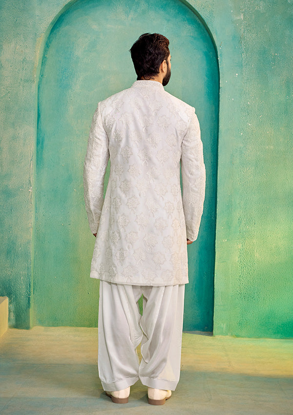 Off White Embroidered Indo-Western with Patch Work