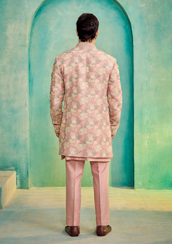 Multi-Colour Chanderi Silk Indo-Western Kurta with Embroidered Collar & Two-Panel Detailing