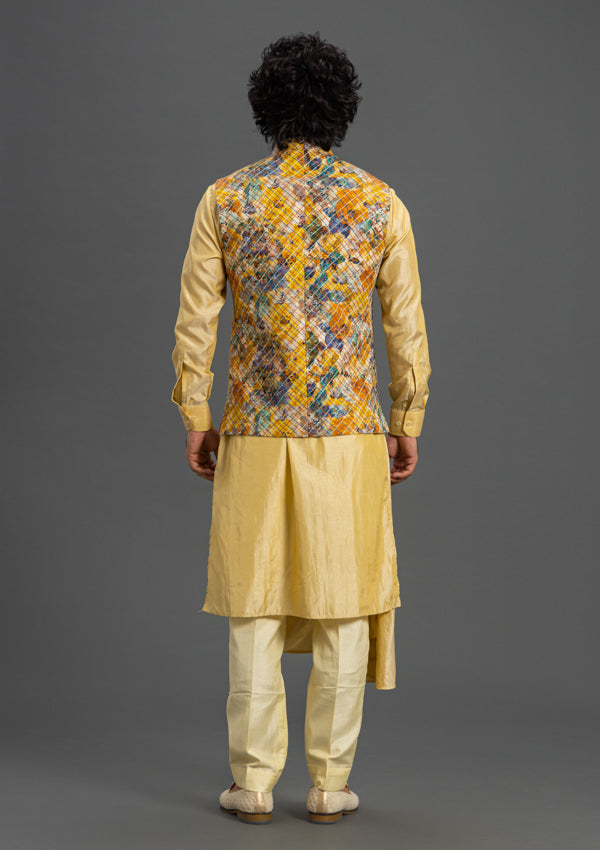 Yellow Silk Bandi Jacket With Stitch Embroidery