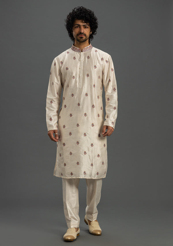 Multicolour Artificial Silk Sherwani With Threadwork