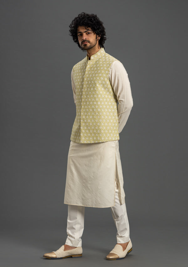 Pista Green Sponge Silk Bandi Jacket With Embroidery Aplic Work
