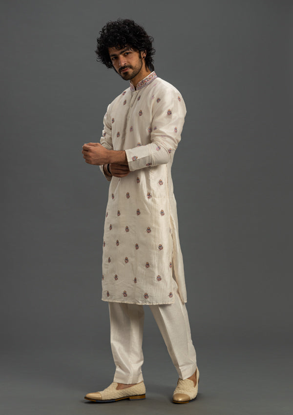 Multicolour Artificial Silk Sherwani With Threadwork