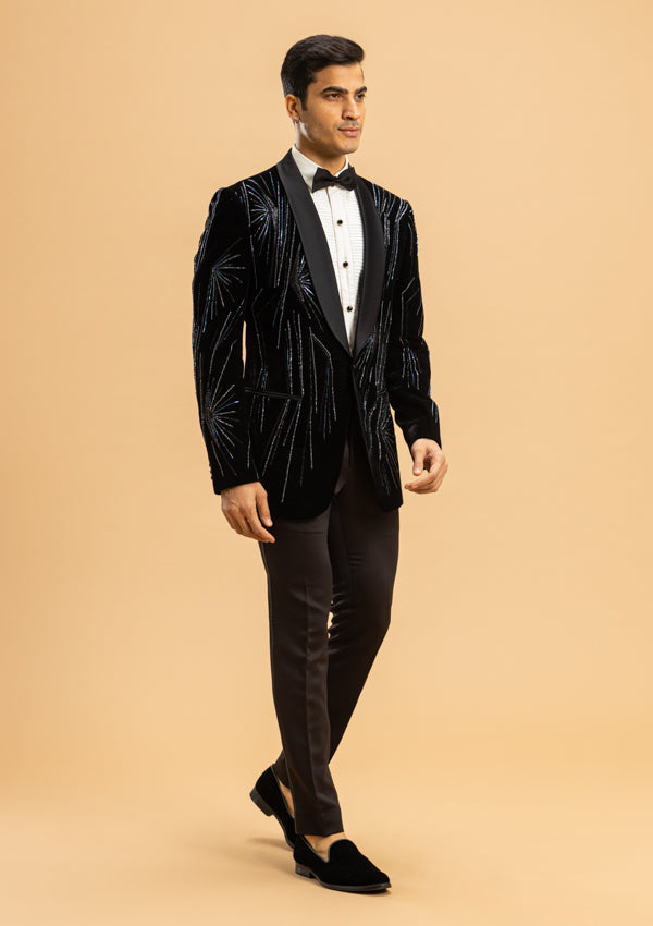 Black Velvet Suit with cut dana & satin lapel