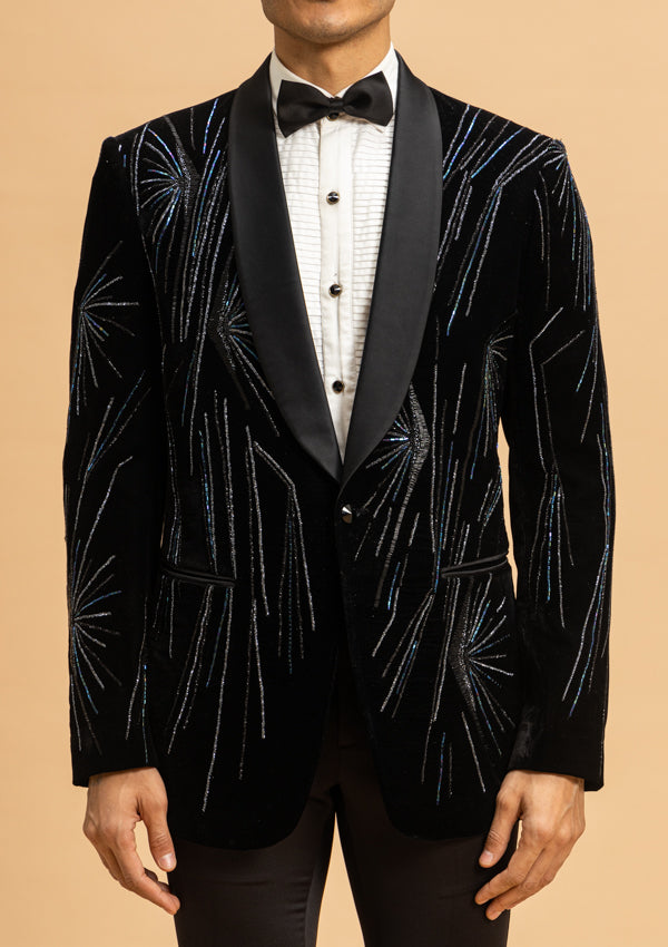 Black Velvet Suit with cut dana & satin lapel