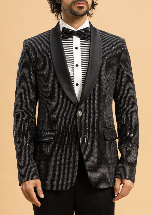 Black Bumario Fabric suit with cut dana & tikki work