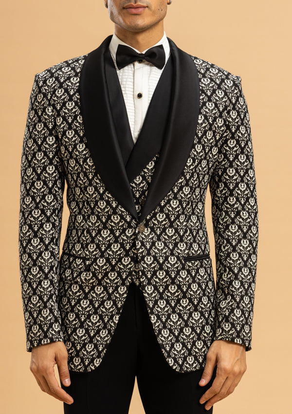Black Italian Print Fabric Suit