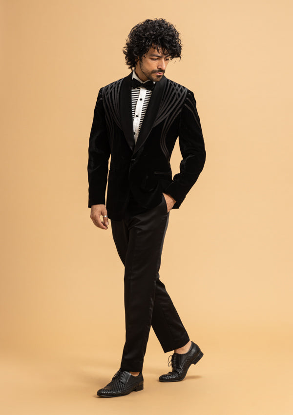Black Velvet Suit with Satin Patti Work