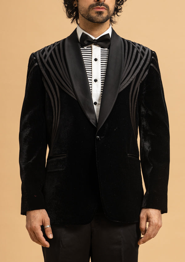 Black Velvet Suit with Satin Patti Work