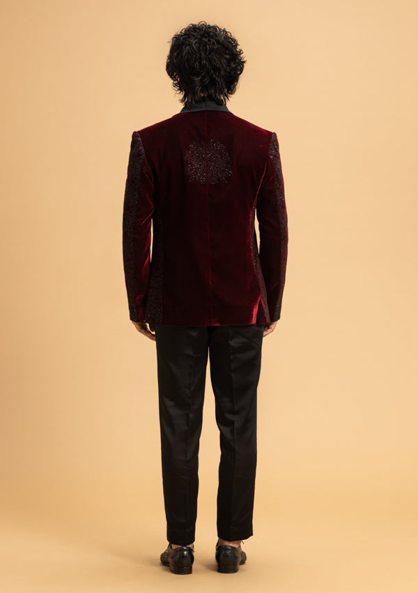 Wine Bumario Suit With Cut Dana Work