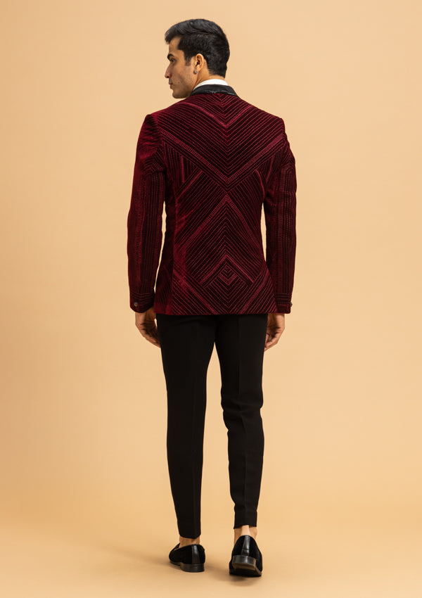 Maroon Velvet Suit With Cut Dana Work