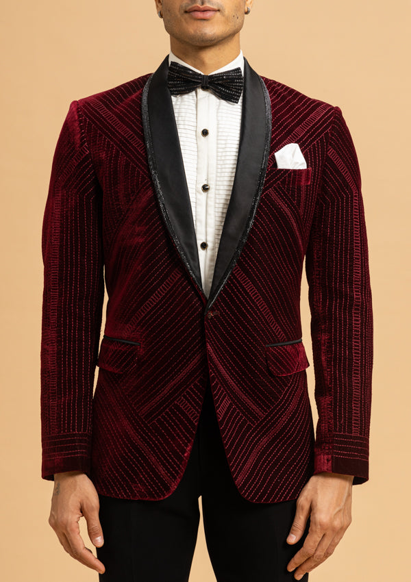 Maroon Velvet Suit With Cut Dana Work