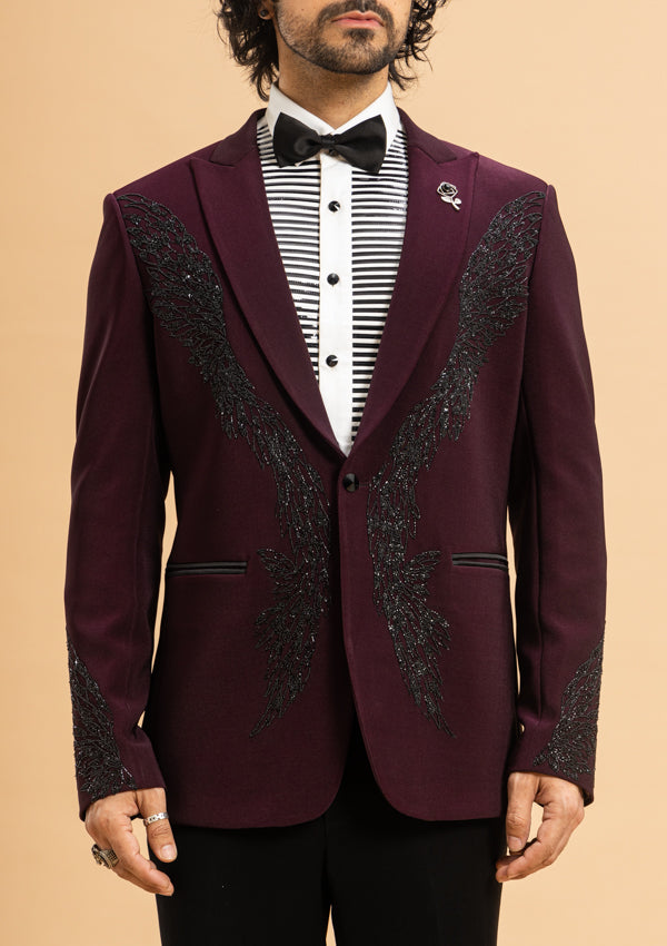 Wine Italian Suit With Cut Dana Work