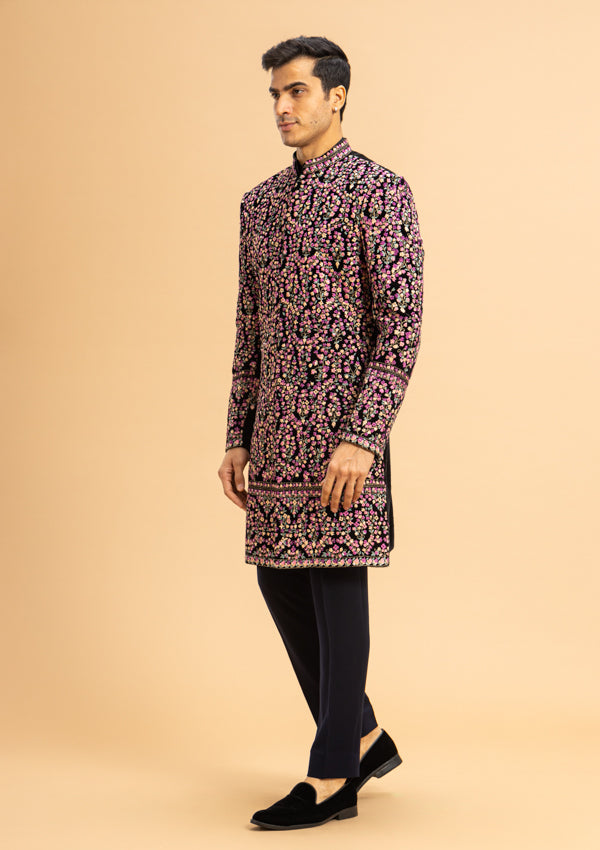 Black Velvet Indo-Western with Multi-Coloured Thread work