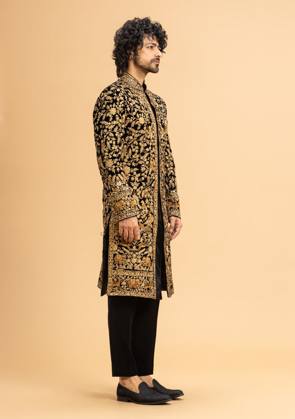 Black Velvet Sherwani with Dori work