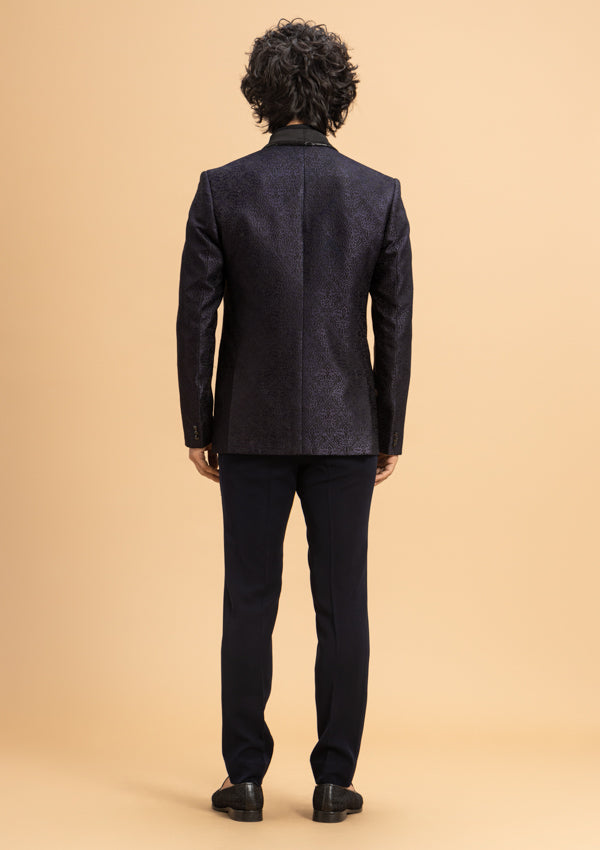 Blue Italian Woollen Suit with a leather piping and embroidery