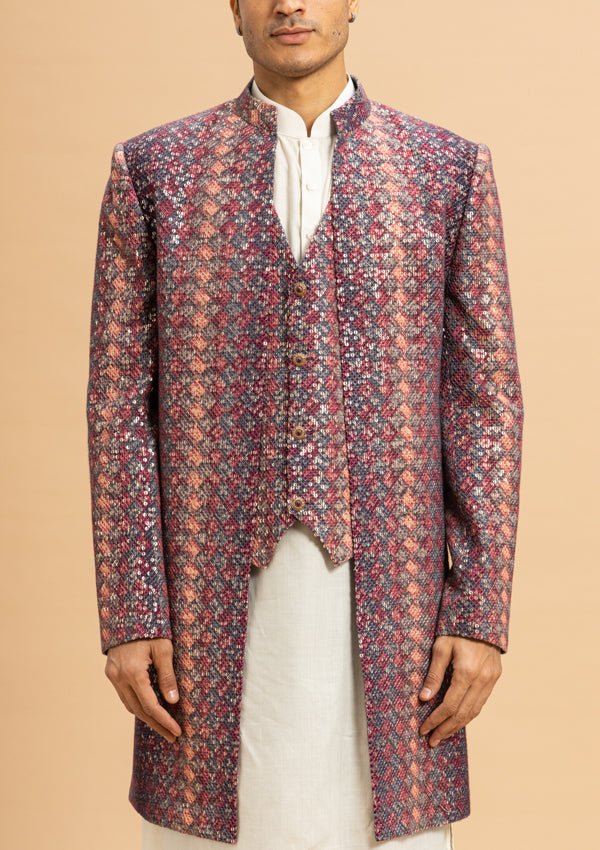 Multicolour Lucknowi Indowestern With Threadwork