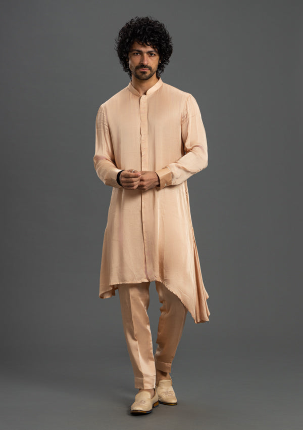 Peach Indo Western With French Knot Thread & Pearl Work