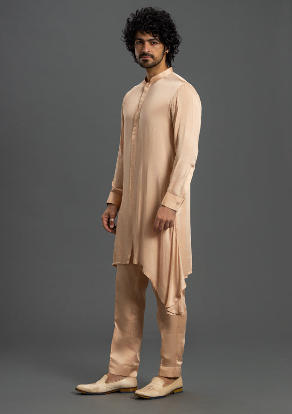 Peach Indo Western With French Knot Thread & Pearl Work