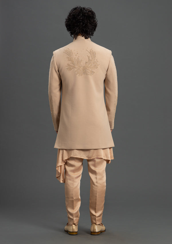 Peach Indo Western With French Knot Thread & Pearl Work