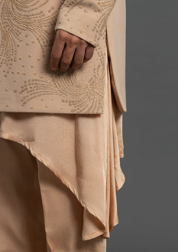 Peach Indo Western With French Knot Thread & Pearl Work