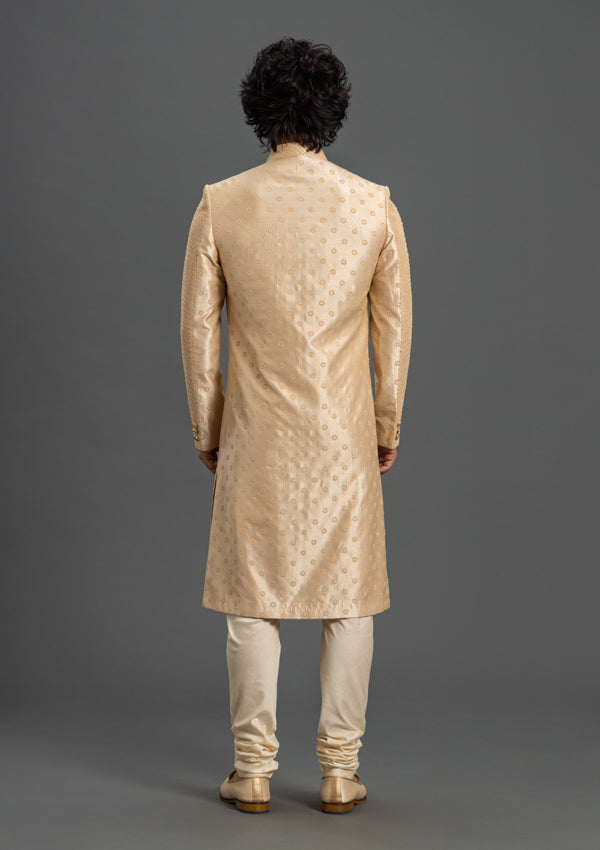 Light Gold Fire Silk Sherwani With Threadwork