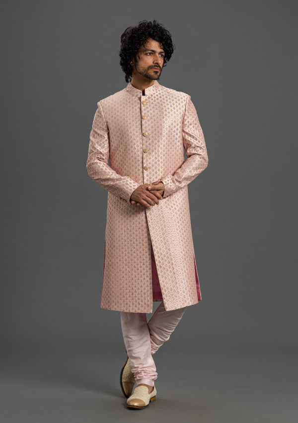 Pink Ananya Silk Sherwani With Kasab Work