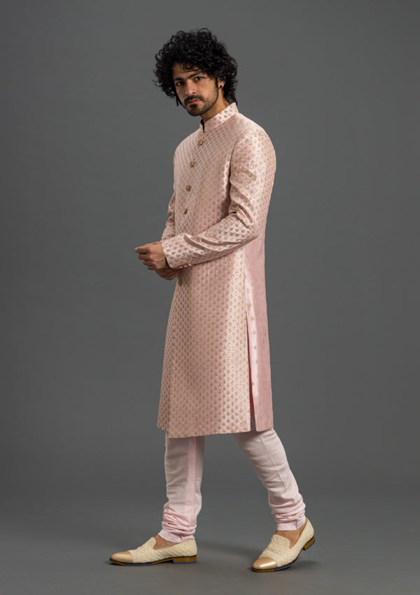 Pink Ananya Silk Sherwani With Kasab Work