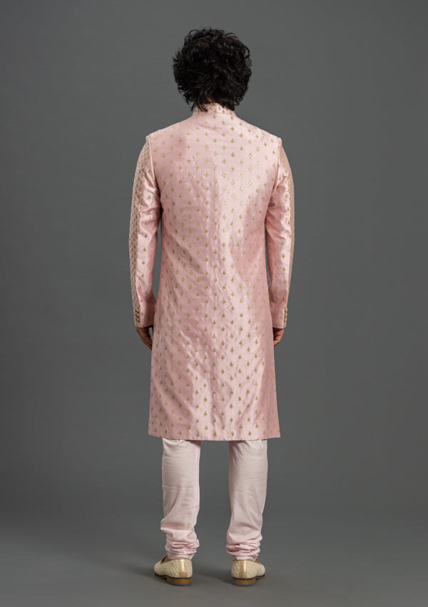 Pink Ananya Silk Sherwani With Kasab Work