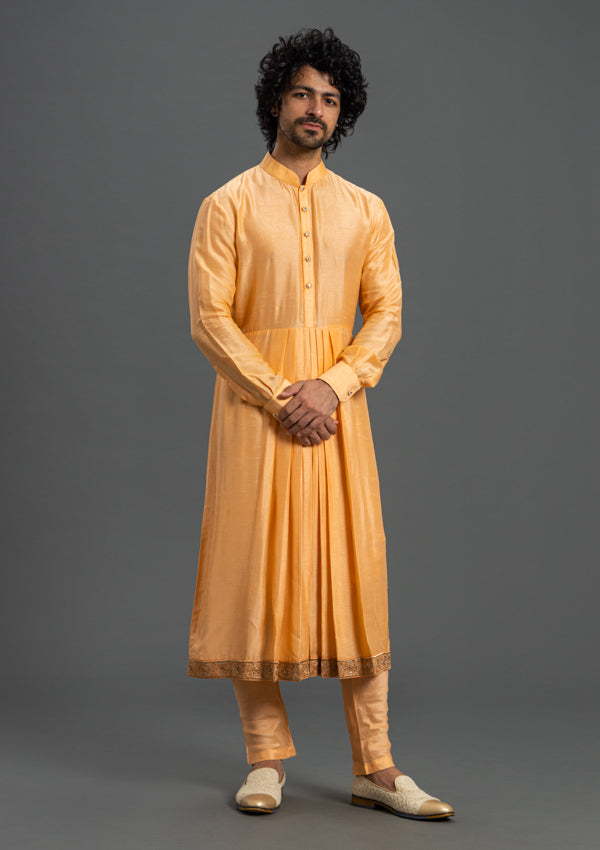 Orange Ananya Silk Sherwani With Zardozi Work